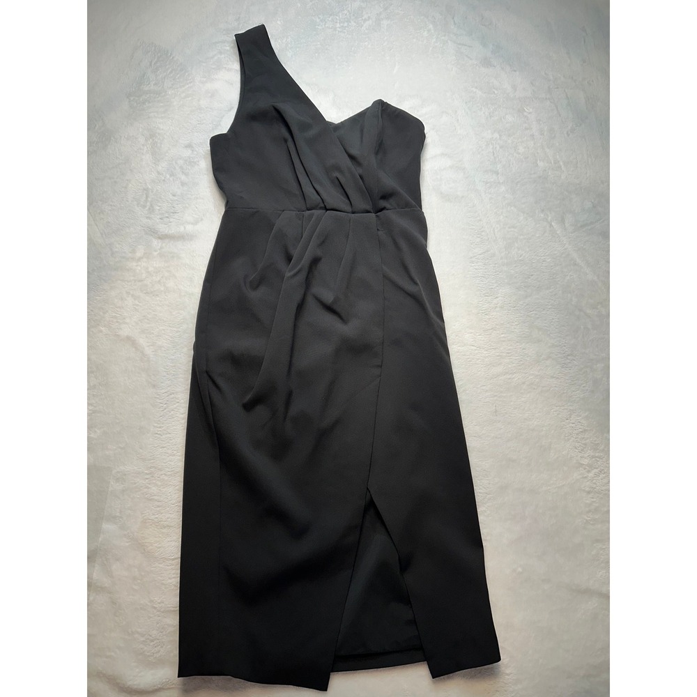 DO+BE Black One Shoulder Pleated Wrap Midi Dress Small NWT - 194